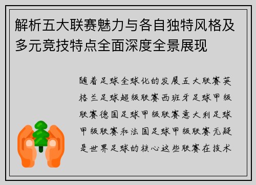 解析五大联赛魅力与各自独特风格及多元竞技特点全面深度全景展现
